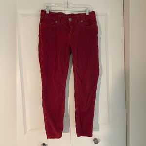Seven7 Brand Dark Red Corduroy Skinny Pants 14 Petite Mid Rise Tapered Leg